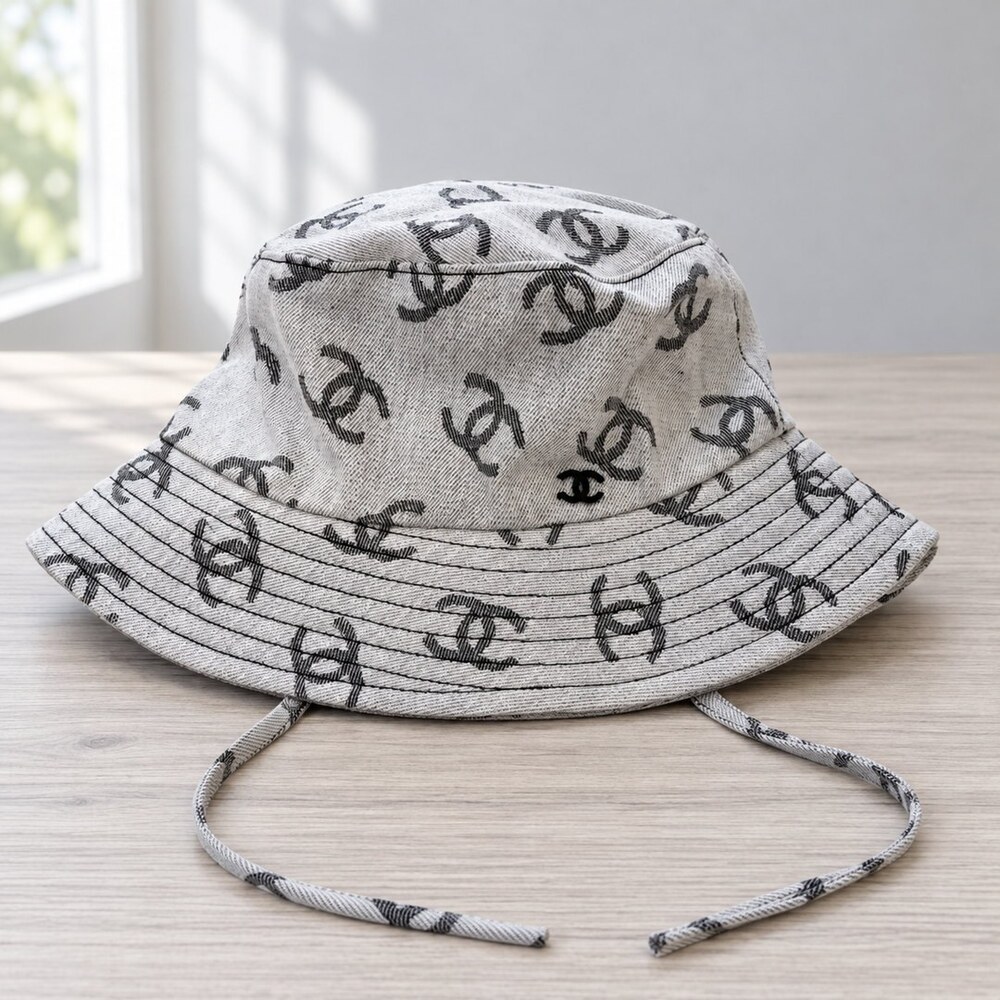 CHANEL Grey CC Denim Bucket Hat